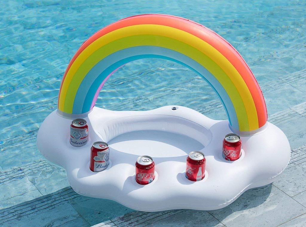 Regenbogen Aufblasbarer Pool Float Kühler Mit Vier Getränkehalter Für Poolpartys - Hobbyfy