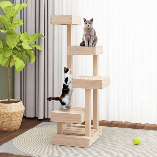 Katzenbaum 45,5x Massives Kiefernholz Vier Ebenen Mit Kratzfläche - Hobbyfy