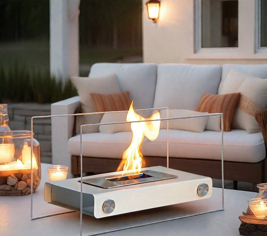 KaminLux Kompakter Tischkamin Ethanol Mit Echter Flamme Weiß