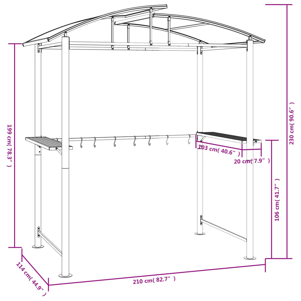 Grillpavillon Anthrazit Mit Seitenablagen 210x114x230 cm Stahl - Hobbyfy