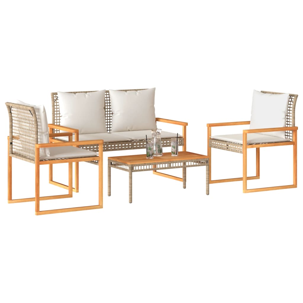 4-Teilige Gartenlounge Mit Kissen Aus Poly-Rattan Wetterfest - Hobbyfy