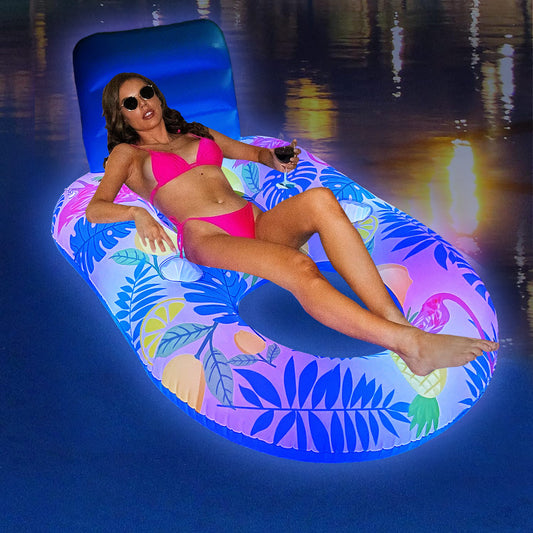 Leuchtendes Aufblasbares Pool Bett Mit Licht Und Rückenlehne Für Entspannung Am Wasser 140 90 65 Cm - Hobbyfy