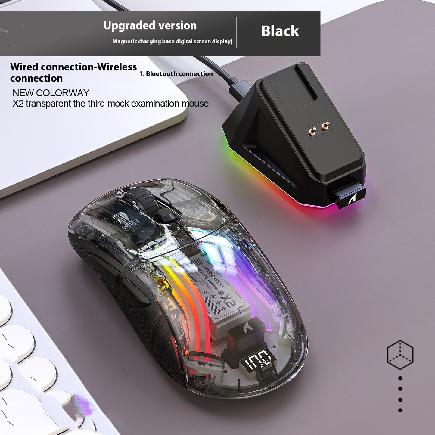 X2PRO Transparente Bluetooth Gaming Maus Dreimodus RGB - Hobbyfy