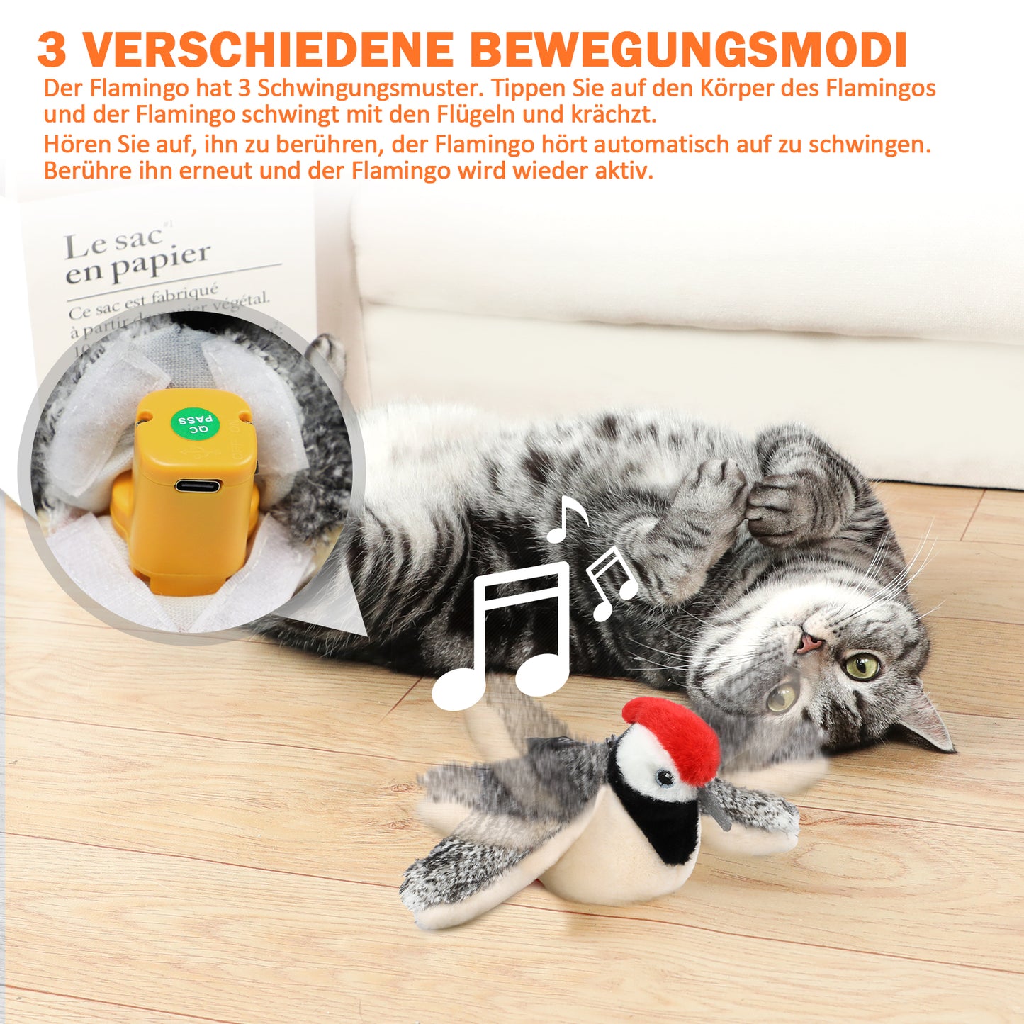 PurrPlay Elektrischer Katzenspielzeug Vogel Mit Catnip Interaktiv