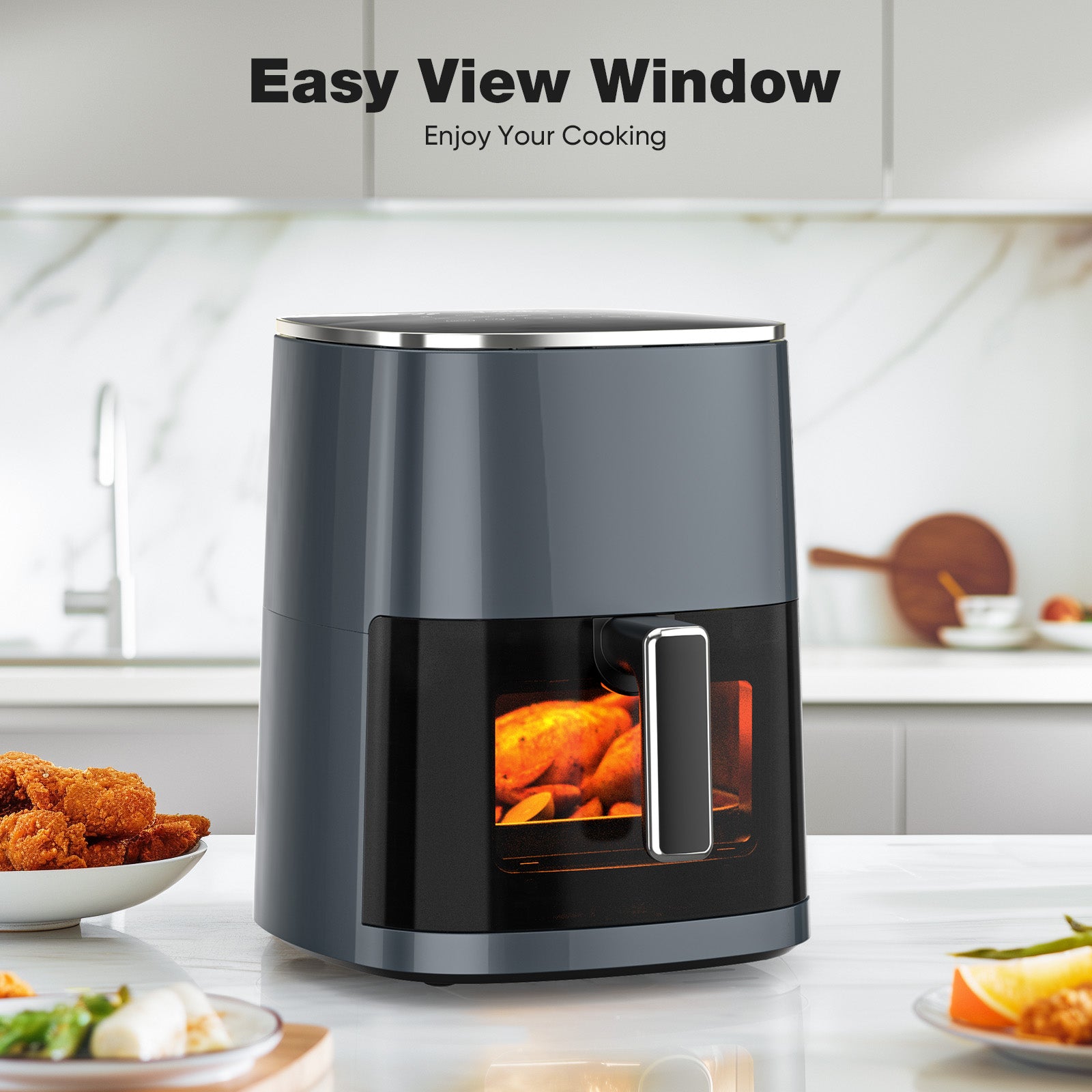 Quadratische Air Fryer Mit Sichtfenster 6-Quart Kapazität 12-in-1 - Hobbyfy