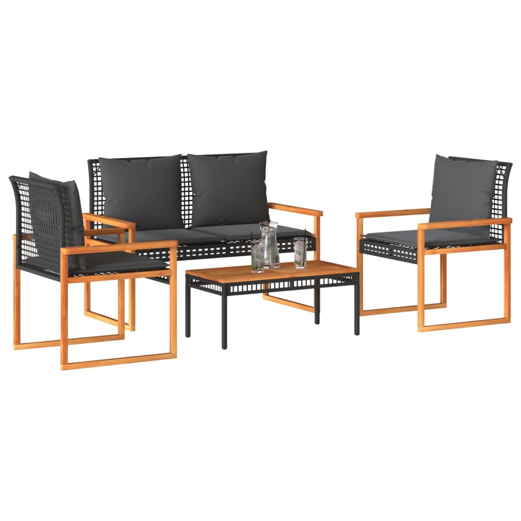 4-Teilige Gartenlounge Mit Kissen Aus Poly-Rattan Wetterfest - Hobbyfy