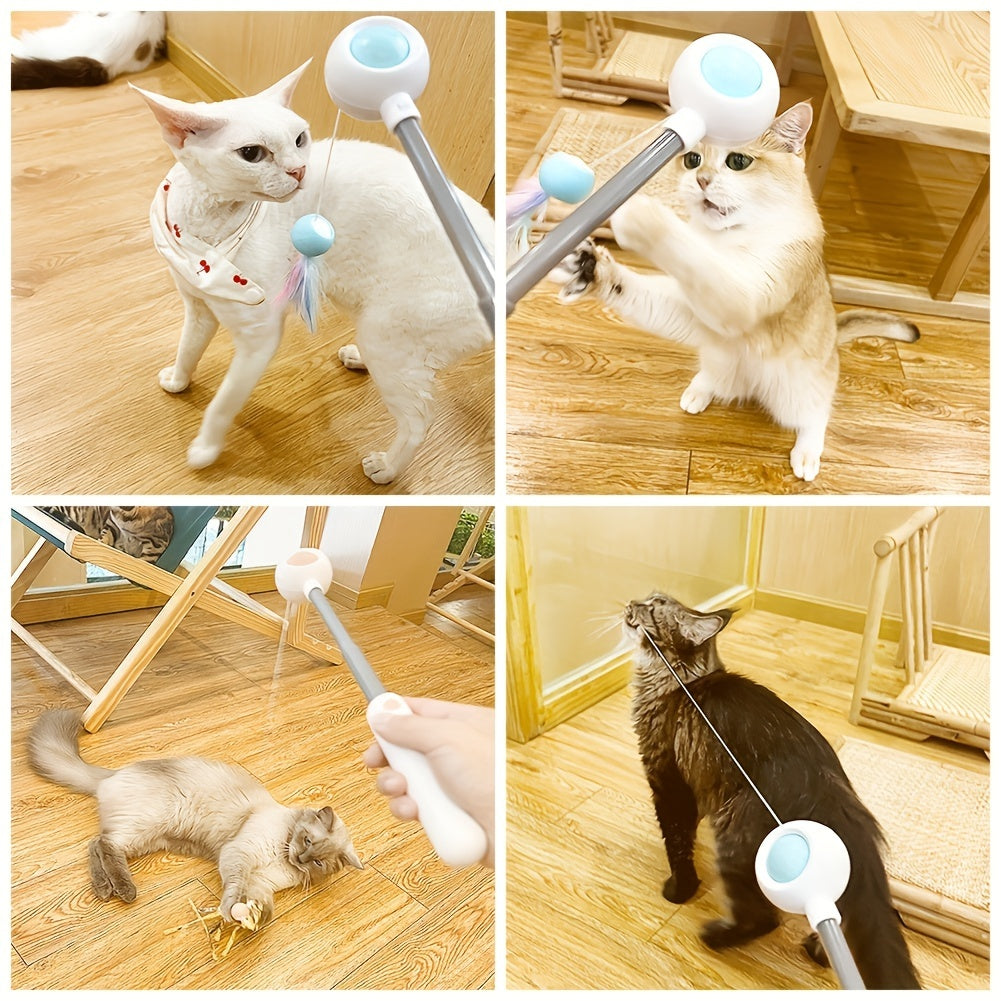 PawGenius Katzen Teaser Stab Mit Austauschkopf Federwedel - Hobbyfy