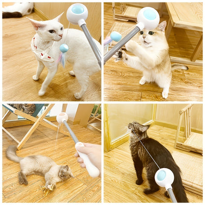 PawGenius Katzen Teaser Stab Mit Austauschkopf Federwedel - Hobbyfy