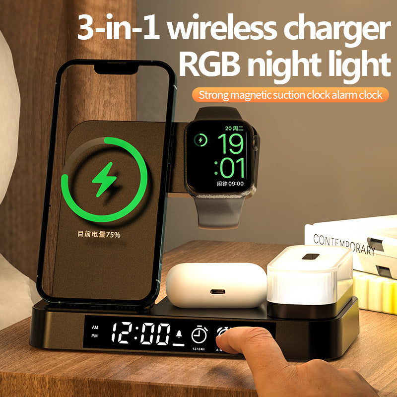 4In1 Lade Station Alarmanzeige RGB Nachtlicht Weiß/Schwarz USB - Hobbyfy