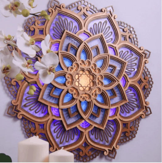 ZenLicht Mandala Nachtlicht LED Blau Lila Holz Oder Acryl - Hobbyfy