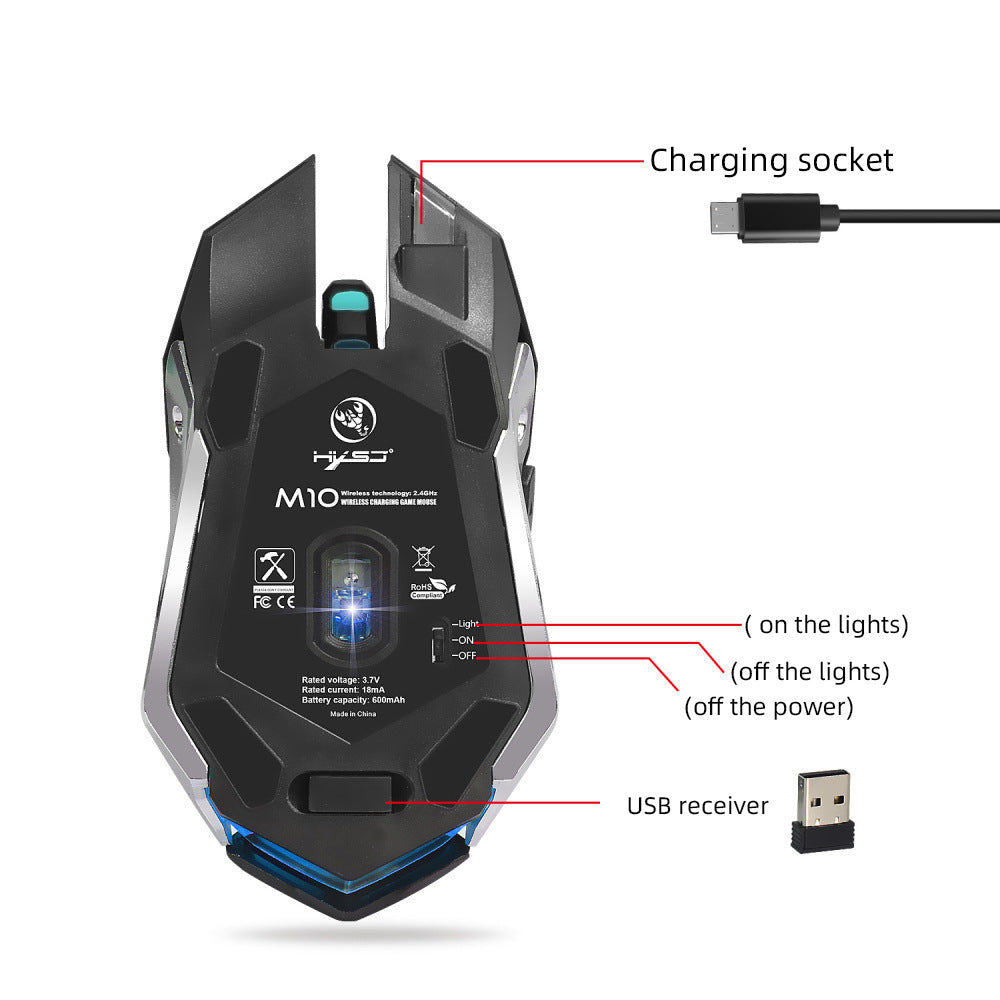 HXSJ Gaming Maus 2,4G Drahtlos Blau LED DPI 2400 6 Tasten - Hobbyfy