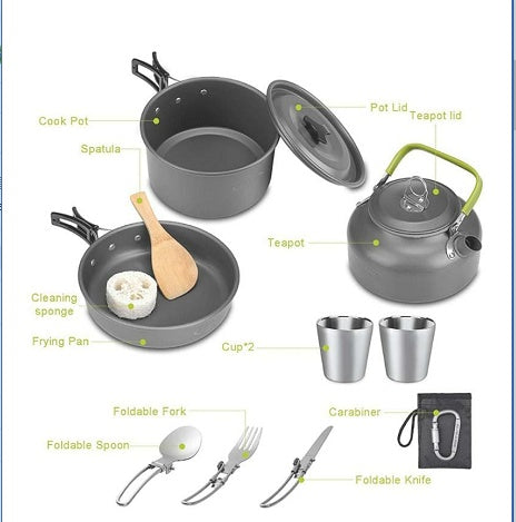 Camping Teekesselset Für 2–3 Personen Mit Kocher Geschirr - Hobbyfy