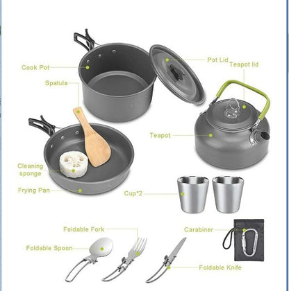 Camping Teekesselset Für 2–3 Personen Mit Kocher Geschirr - Hobbyfy