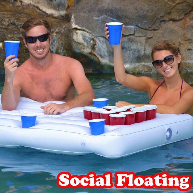 Wasser Party Beerpong Luftmatratze Mit Eisbehälter Und Becherhalter Beerpong Tisch Pool - Hobbyfy