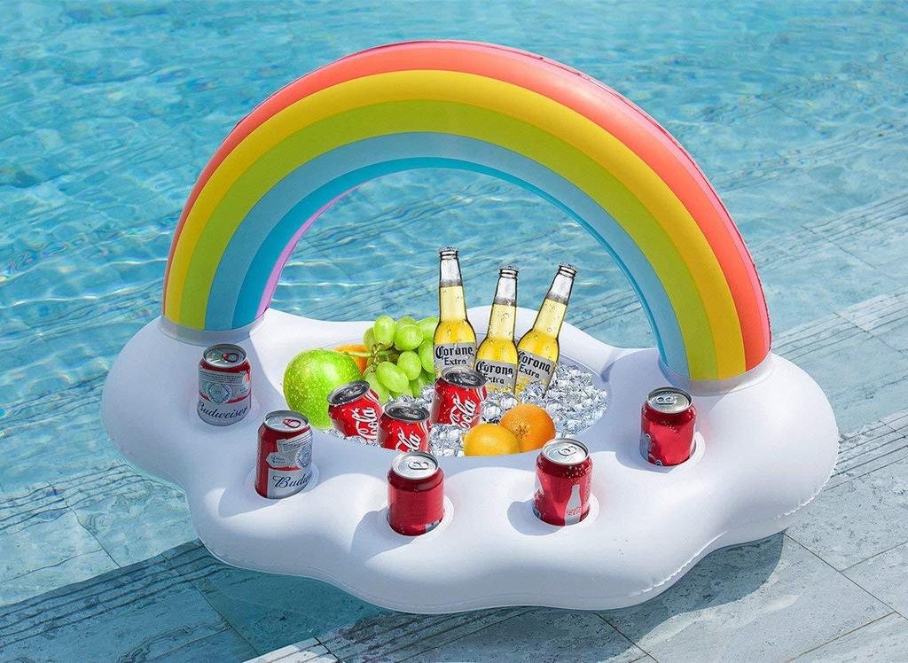 Regenbogen Aufblasbarer Pool Float Kühler Mit Vier Getränkehalter Für Poolpartys - Hobbyfy