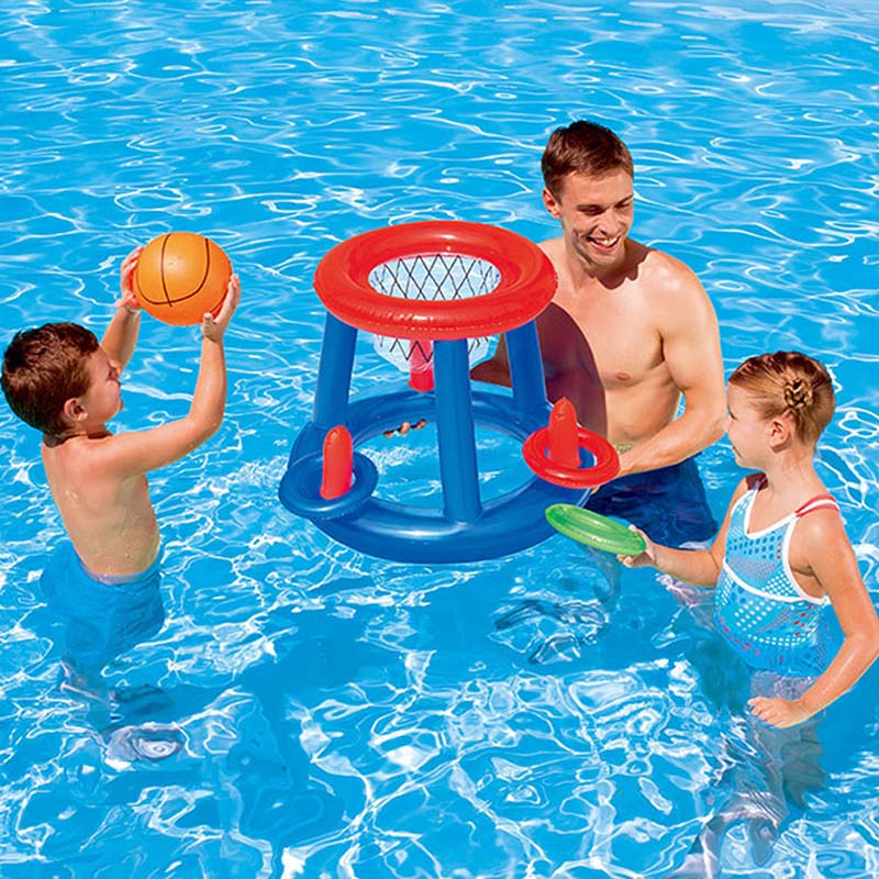 2 In 1 Aufblasbares Poolkorb Spielset Schwimmbad Wasserball Spielring Für Garten Und Außenbereich - Hobbyfy