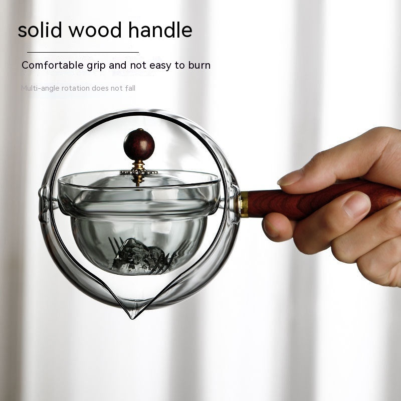 Borosiluxe Halbautomatische Drehteekanne Mit Infuser Und Holzgriff