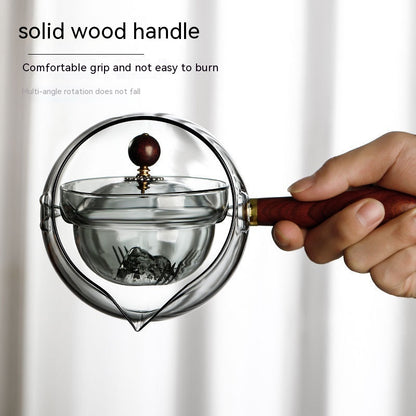 Borosiluxe Halbautomatische Drehteekanne Mit Infuser Und Holzgriff