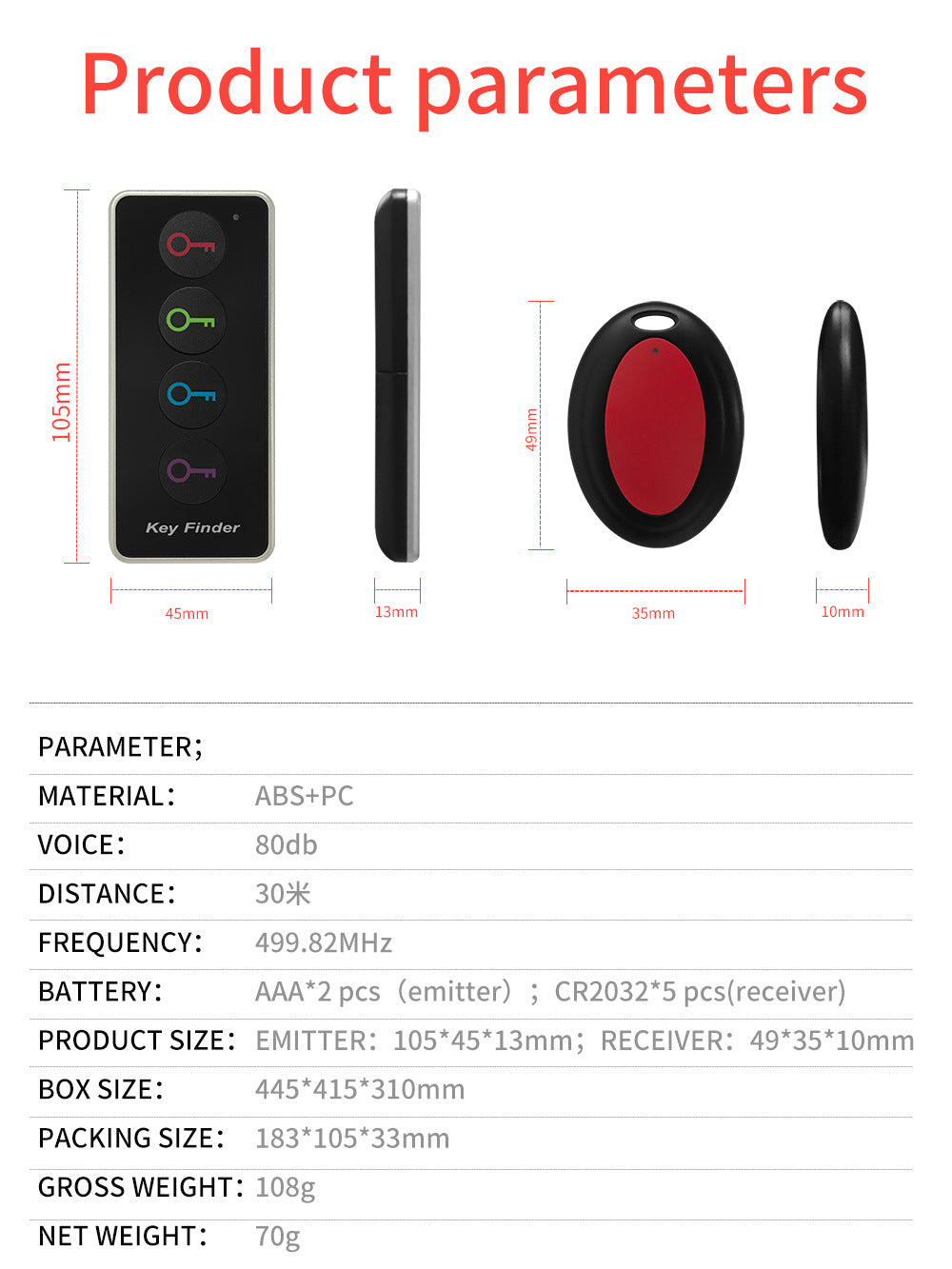 Drahtloser Schlüssel Locator Vier Empfänger 40 m Reichweite