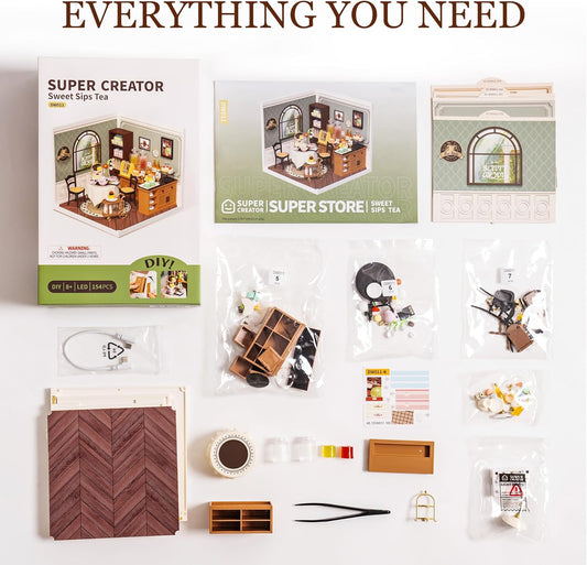 ROBOTIME Miniaturhaus DIY 3D Puzzle "Tea House" Mit LED