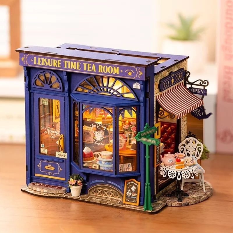 DIY Miniatur Puppenhaus 3D Puzzle aus Holz "Tea Room" mit LED