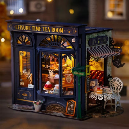 DIY Miniatur Puppenhaus 3D Puzzle aus Holz "Tea Room" mit LED