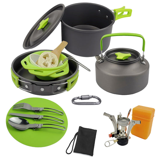 Camping Teekesselset Für 2–3 Personen Mit Kocher Geschirr - Hobbyfy