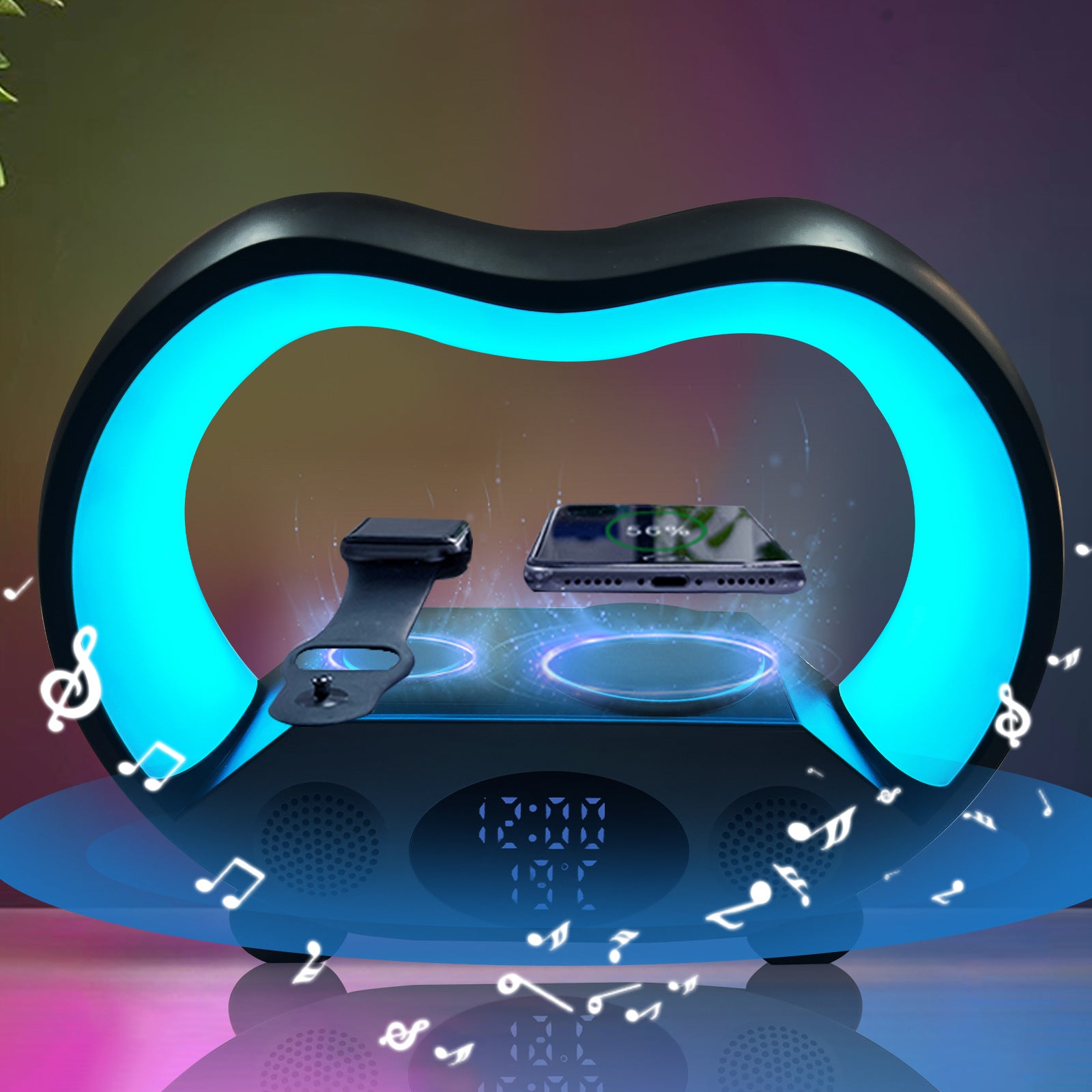 6 In 1 LED Tischleuchte Mit Bluetooth Lautsprecher Und Kabelloses Laden - Hobbyfy