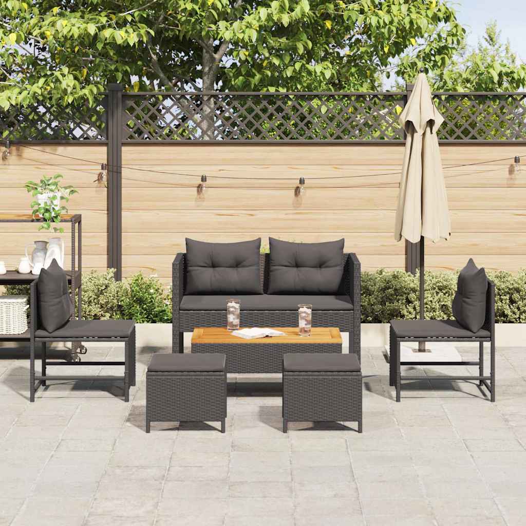 Garten Sofa Set 6 Stück Poly Rattan Wetterfest UV-beständig Lounge - Hobbyfy