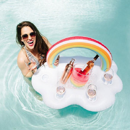 Regenbogen Aufblasbarer Pool Float Kühler Mit Vier Getränkehalter Für Poolpartys - Hobbyfy