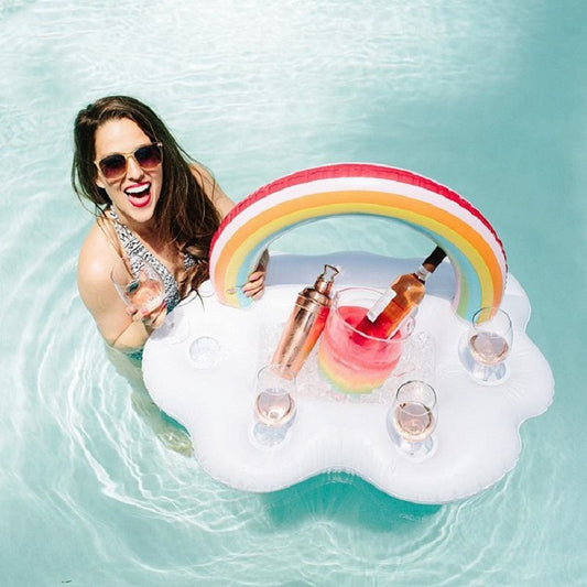 Regenbogen Aufblasbarer Pool Float Kühler Mit Vier Getränkehalter Für Poolpartys - Hobbyfy