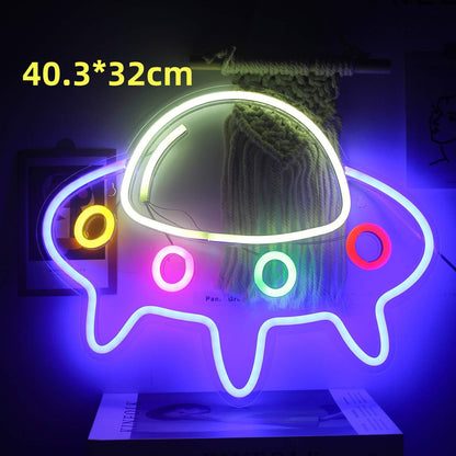 LED Neon Leuchte Wand Spaceman Planet Motiv Innen & Außen - Hobbyfy