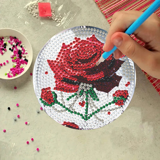 DIY Diamond Art Untersetzer Mit Halter Rosendesign
