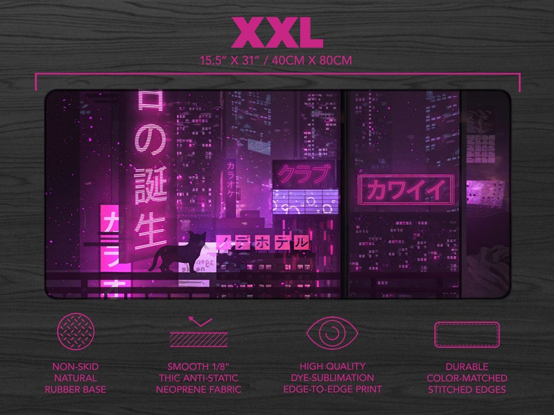 Tokyo Gaming Neon Mauspad Einseitig Gummi Strapazierfähig Neon Design - Hobbyfy
