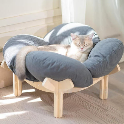 Katzenbett Ganzjahres Massivholz Mit Rundliege Und Weicher Liegefläche - Hobbyfy