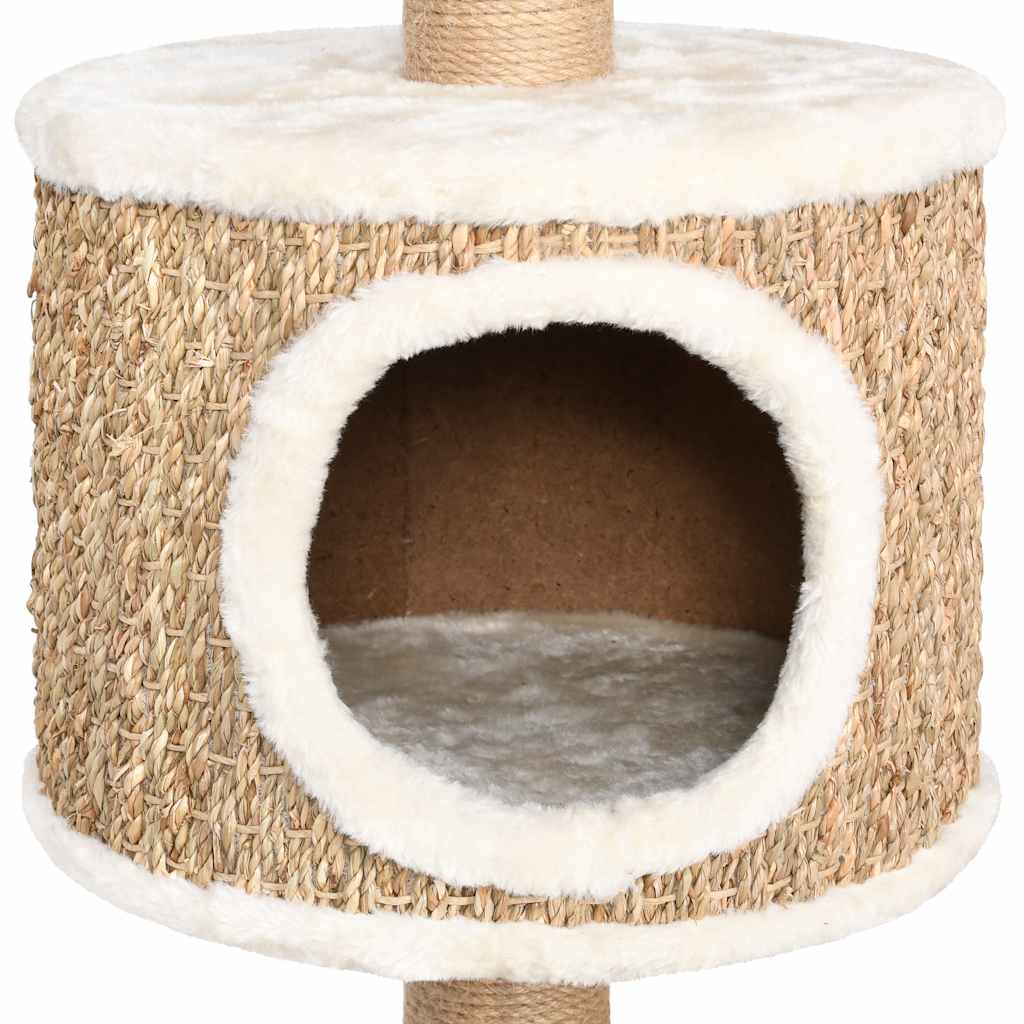 Katzen Kratzbaum 123 cm Seegras Mit Mehrstufigem Spielzentrum - Hobbyfy