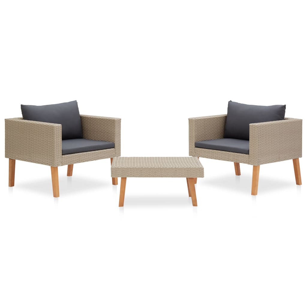 3 Teiliges Garten Lounge Set Aus PE Rattan Mit Dicken Kissen - Hobbyfy