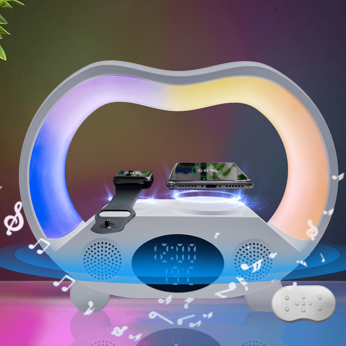 6 In 1 LED Tischleuchte Mit Bluetooth Lautsprecher Und Kabelloses Laden - Hobbyfy