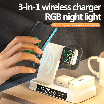 4In1 Lade Station Alarmanzeige RGB Nachtlicht Weiß/Schwarz USB - Hobbyfy