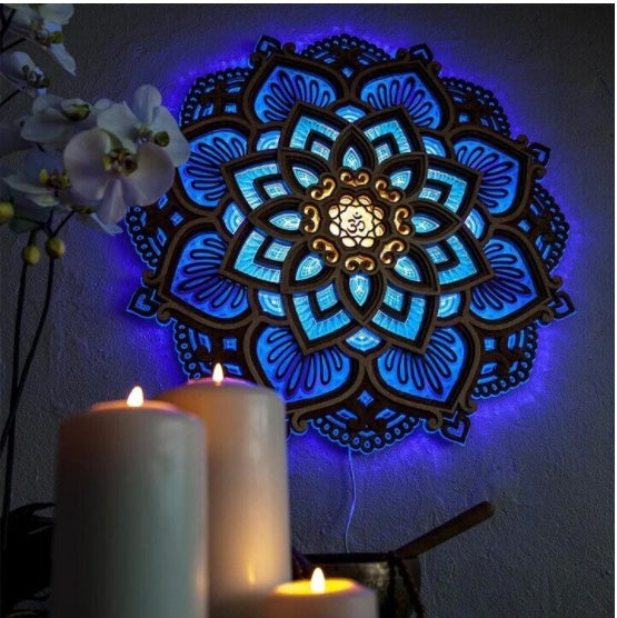 ZenLicht Mandala Nachtlicht LED Blau Lila Holz Oder Acryl - Hobbyfy