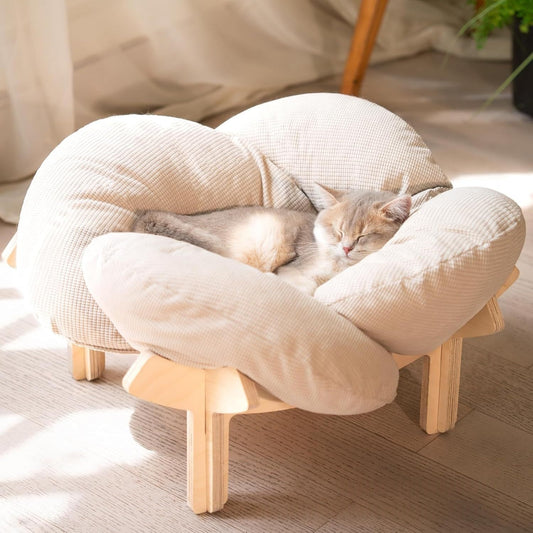 Katzenbett Ganzjahres Massivholz Mit Rundliege Und Weicher Liegefläche - Hobbyfy