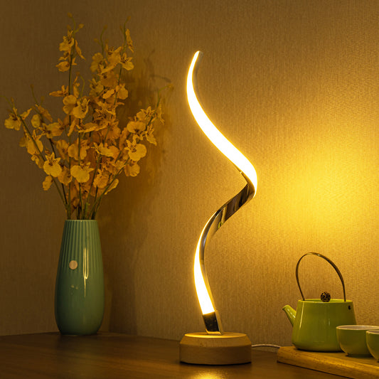 LED/USB Spiral Tischlampe Holzdesign Dimmbar Warmweiß - Hobbyfy
