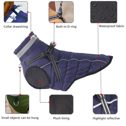 PfotenPlus Warme Reflektierende Traction Coat Plus Fleece Hundejacke