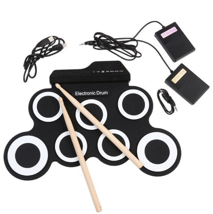 DrumX Tragbares Elektronisches Schlagzeug Realspielgefühl 7 Silikonpads - Hobbyfy