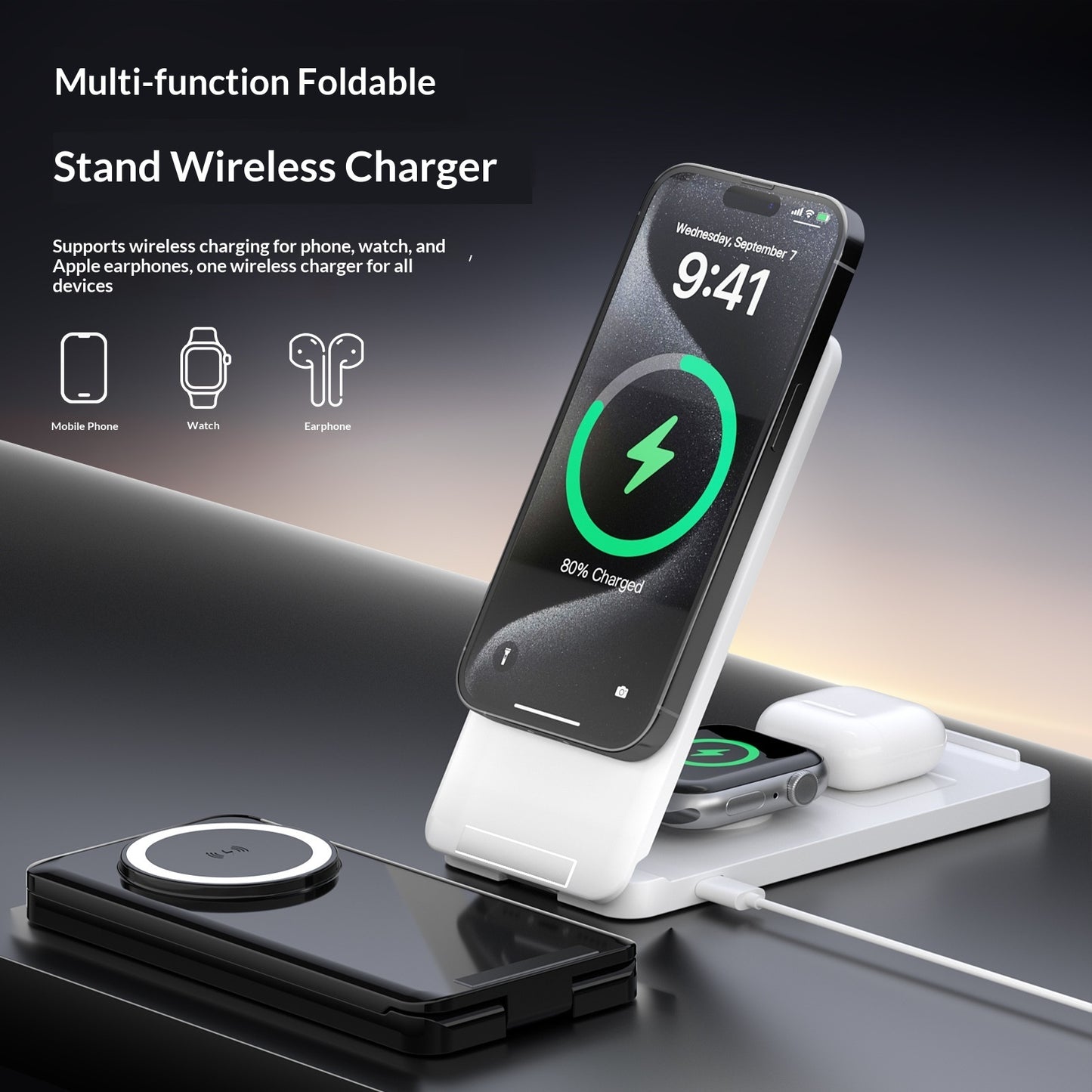 SmartStand Smartphone Ständer Mit Magnetischem Qi Ladegerät Weiß - Hobbyfy