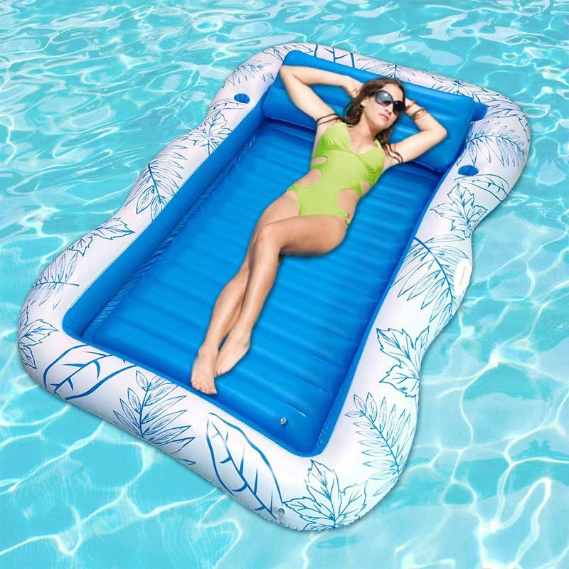 Aufblasbares Poolboot Liege Blau 230 cm Lang 150 cm Breit Mit Bequemer Rückenlehne Und Großzügiger Sitzfläche - Hobbyfy