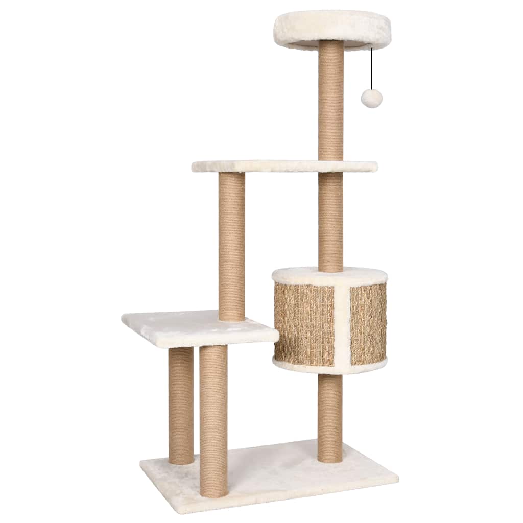 Katzen Kratzbaum 123 cm Seegras Mit Mehrstufigem Spielzentrum - Hobbyfy