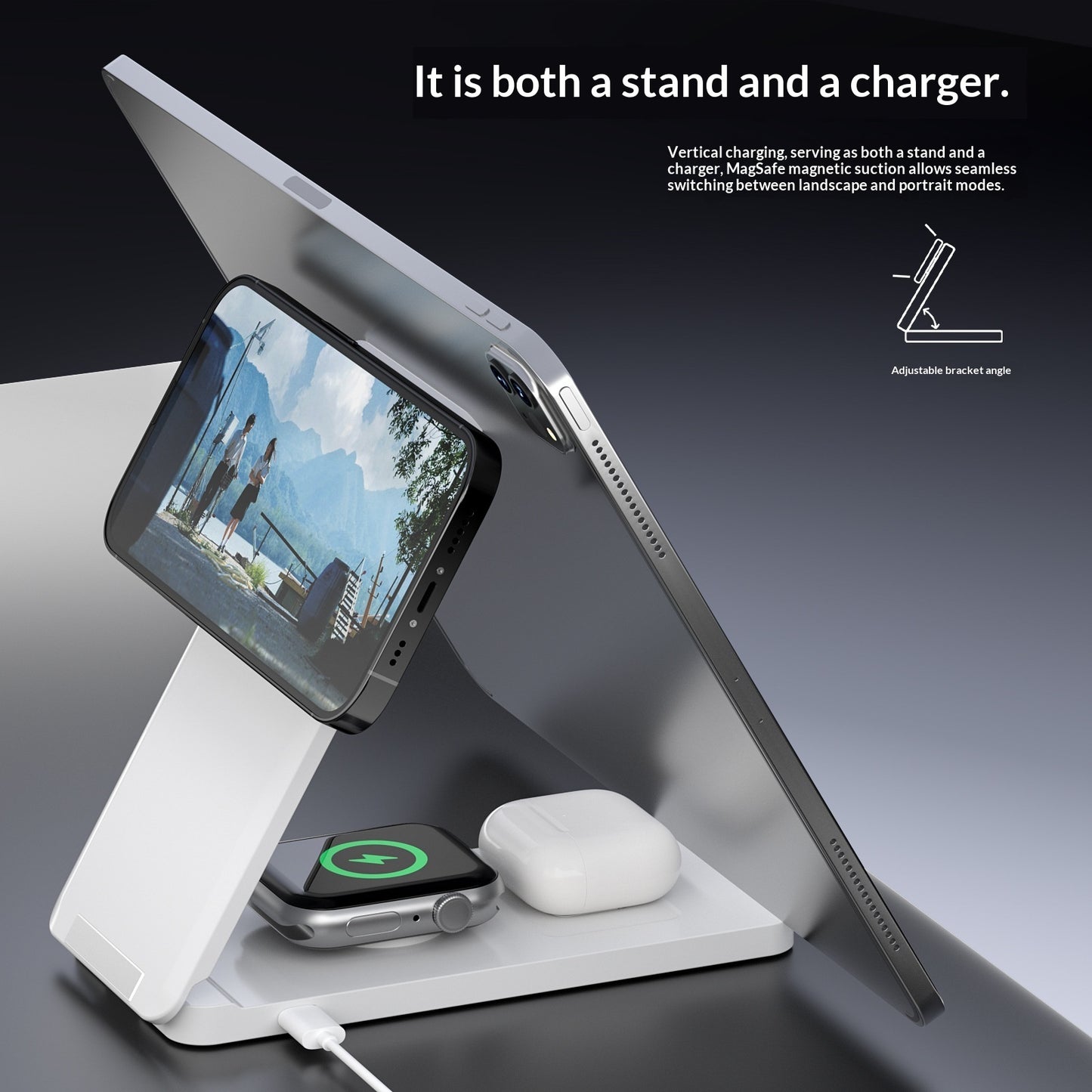 SmartStand Smartphone Ständer Mit Magnetischem Qi Ladegerät Weiß - Hobbyfy