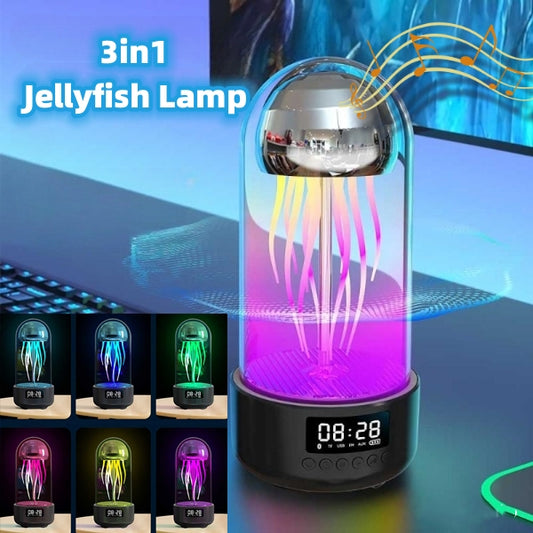 Kreative 3in1 Bunte Qualle Lampe Uhr Bluetooth Lautsprecher Tragbar