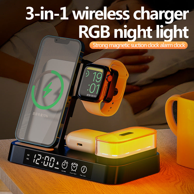4In1 Lade Station Alarmanzeige RGB Nachtlicht Weiß/Schwarz USB - Hobbyfy